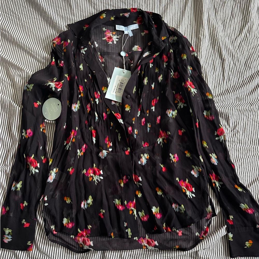 Hill House Mellie Top Black Ikat Floral XS